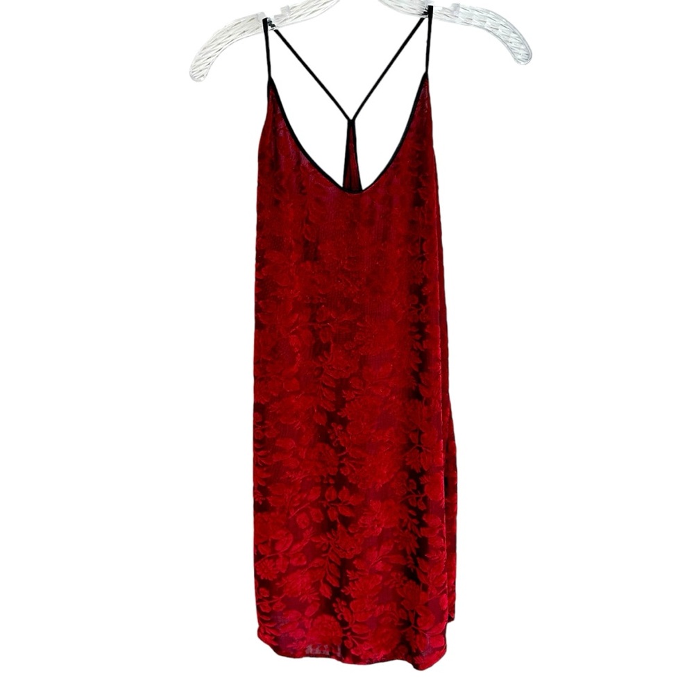 Vintage Petra Fashions Deep Red Burn Out Velvet Nightgown Size Medium